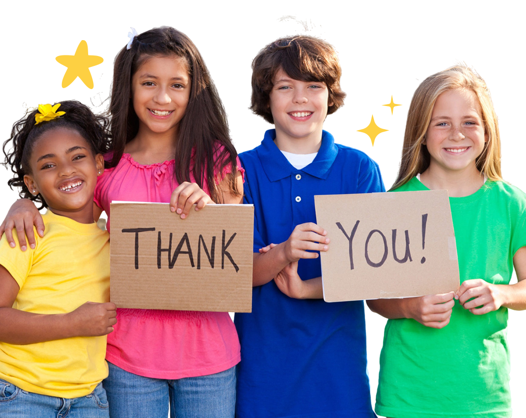 Students holding thank-you signs